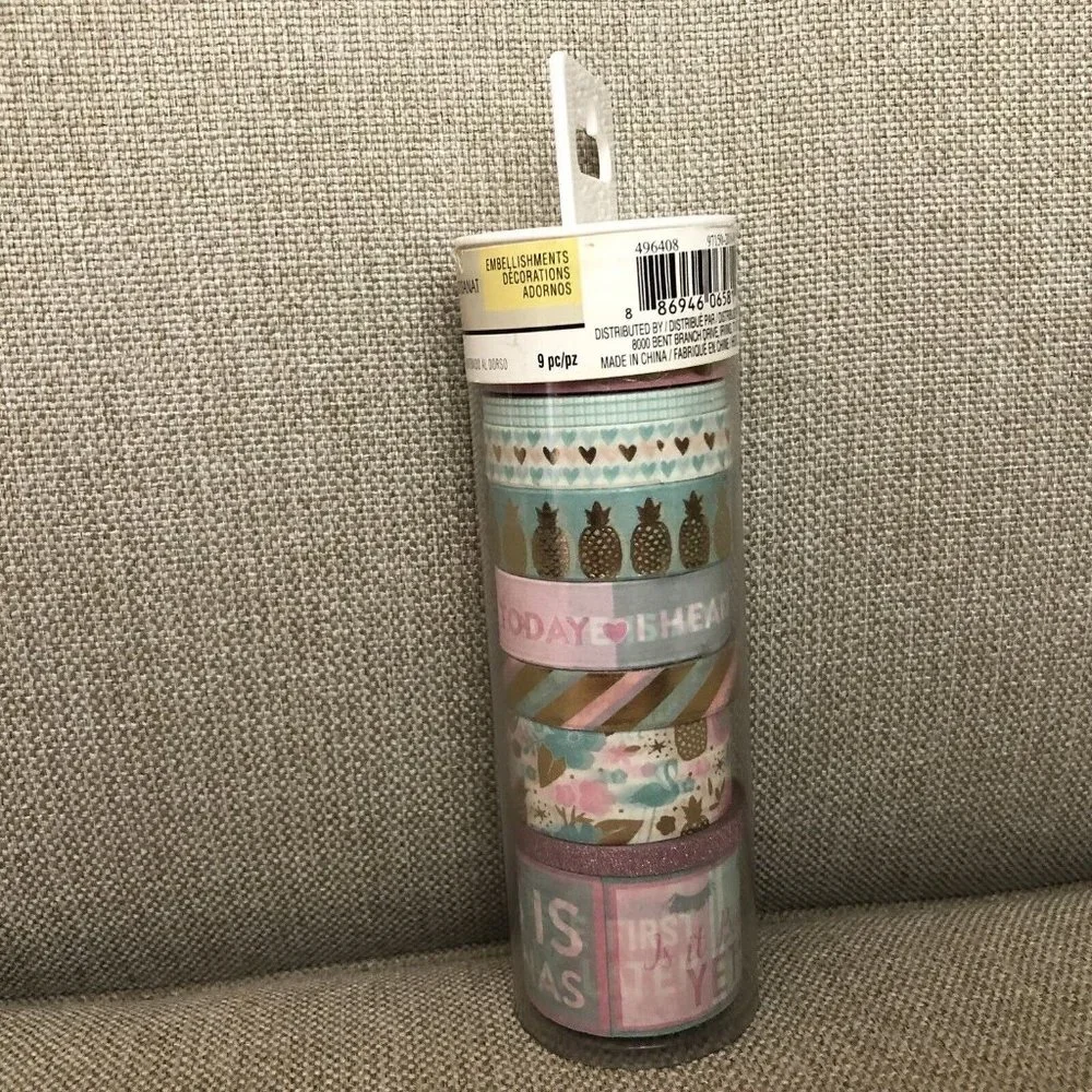 Recollections Washi Crafting Tape Pineapples Eyelashes Beauty Hearts Swans 8 Pc